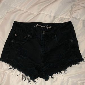 american eagle ripped black denim shorts